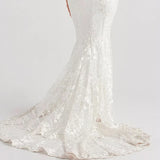 Maxi length bridal dress with lace
