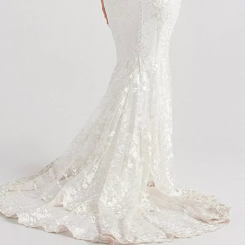 Maxi length bridal dress with lace