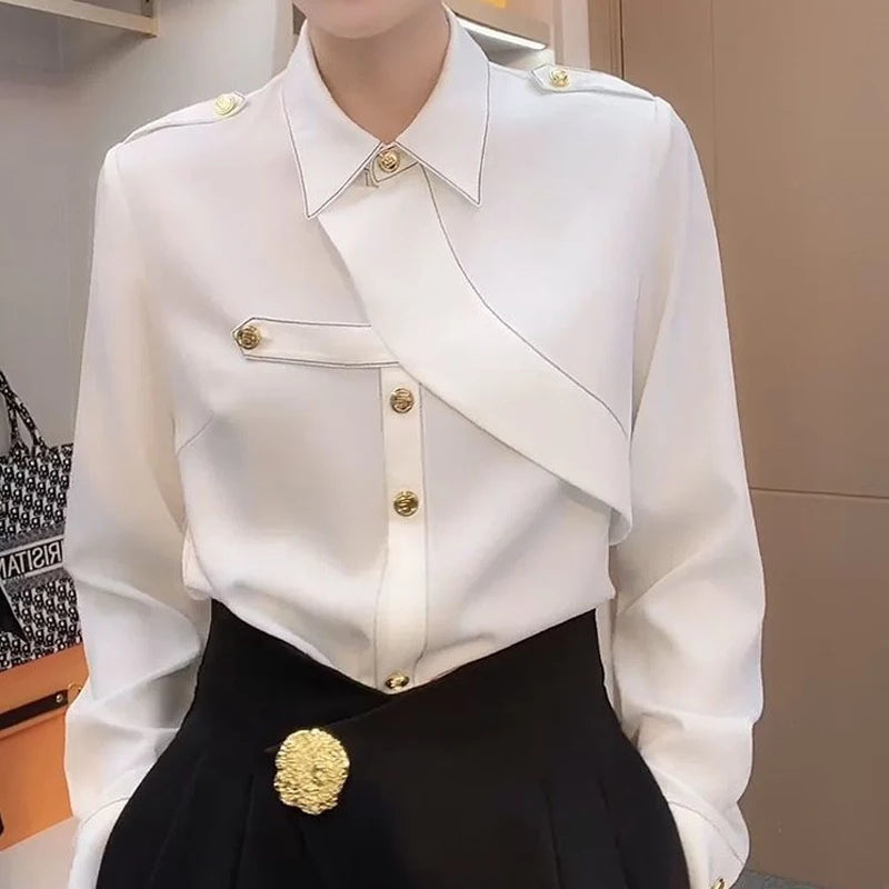 Polo collar long sleeve shirt for women