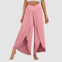 Wide Leg Pants With Front Slit High Waisted Pleated