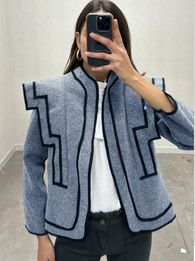 Fashion Woolen Women Contrasting Jacket