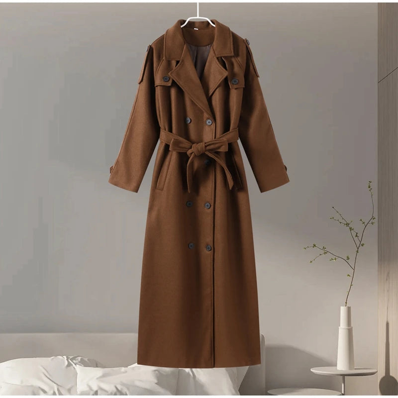 Street Ribbed Woolen Long Coat