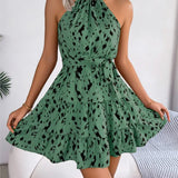 women's sleeveless elastic waistband A-line short skirt