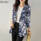 Women Autumn Blazer Retro Printed Coats