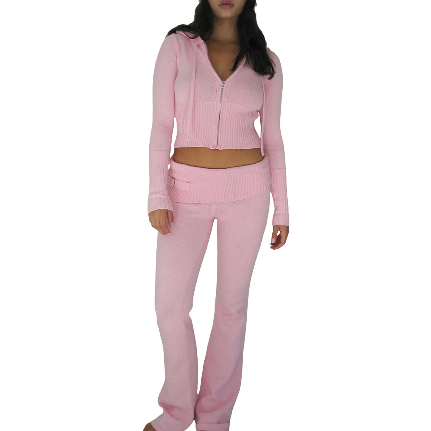 Women 2 Piece Outfits Zip Up Crop Jacket Pants Loungewear