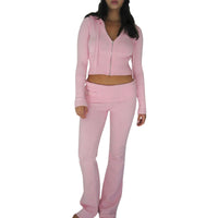 Women 2 Piece Outfits Zip Up Crop Jacket Pants Loungewear