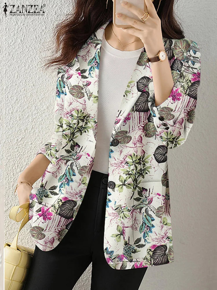 Women Autumn Blazer Retro Printed Coats