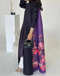 Miyake Pleated Print Foldable Collar Long Sleeve Coats