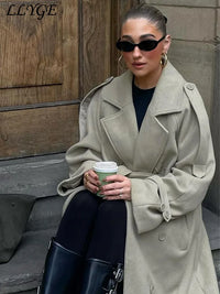 Street Ribbed Woolen Long Coat