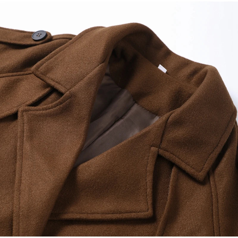 Street Ribbed Woolen Long Coat