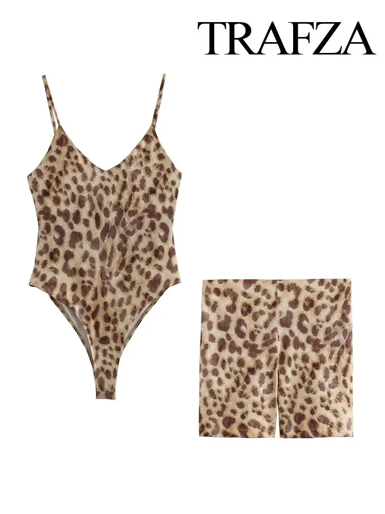 TRAFZA Women's Summer Fashion Leopard Print Jumpsuit