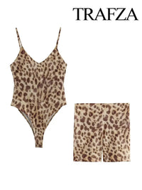 TRAFZA Women's Summer Fashion Leopard Print Jumpsuit