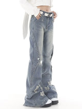 Women Blue Y2k Star Flare Jeans Vintage