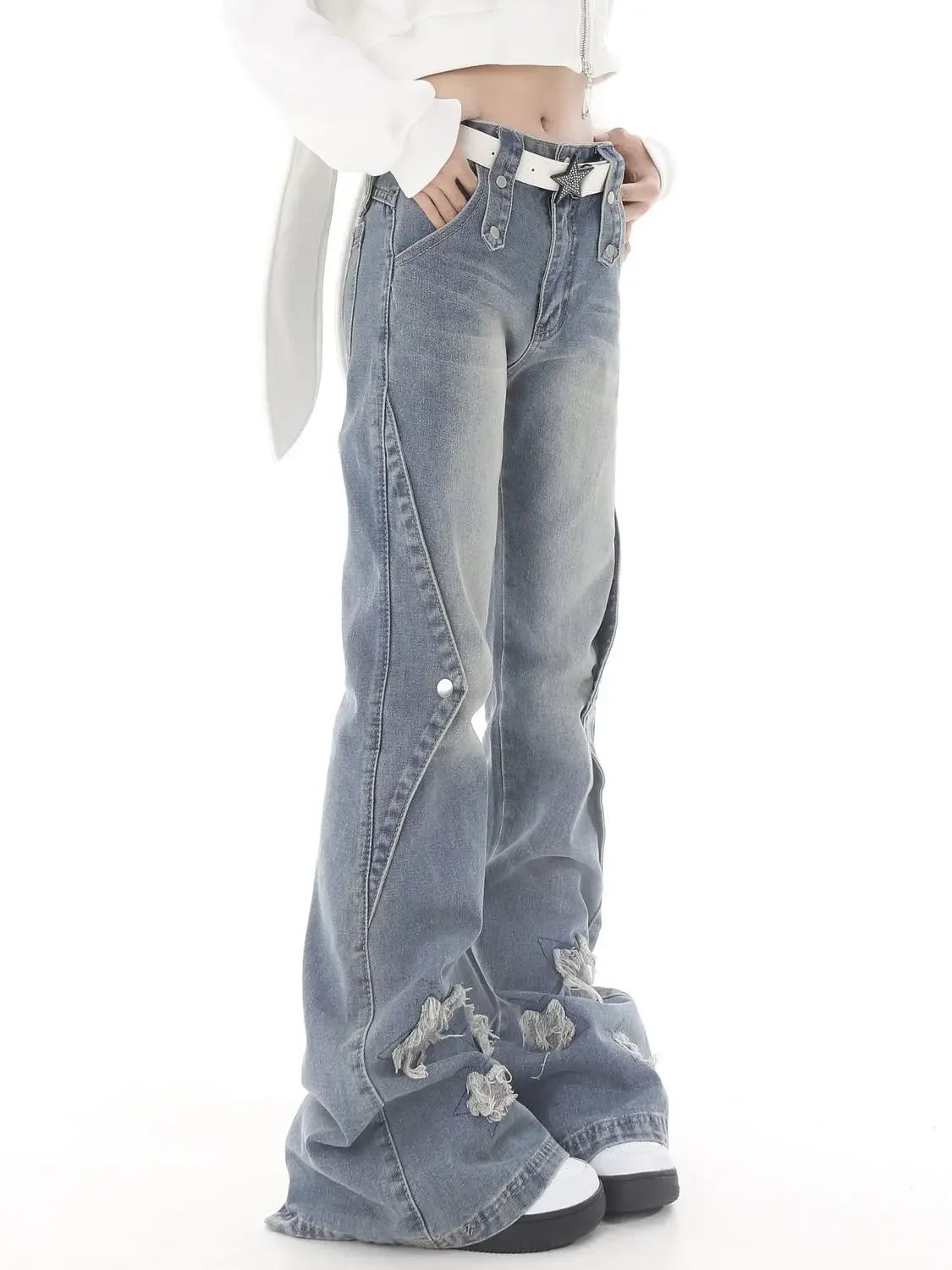 Women Blue Y2k Star Flare Jeans Vintage