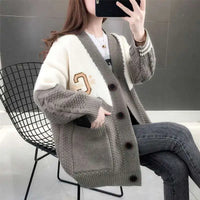 Winter Style Loose Diamond Plaid Long-Sleeve Cardigan