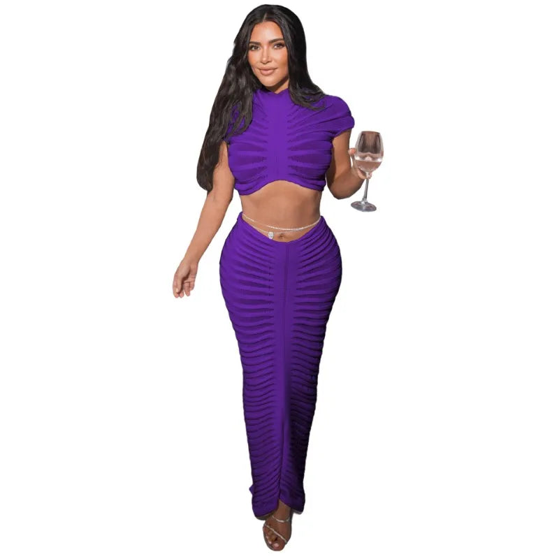 Solid Rib Knitted Two Piece Dress Sets