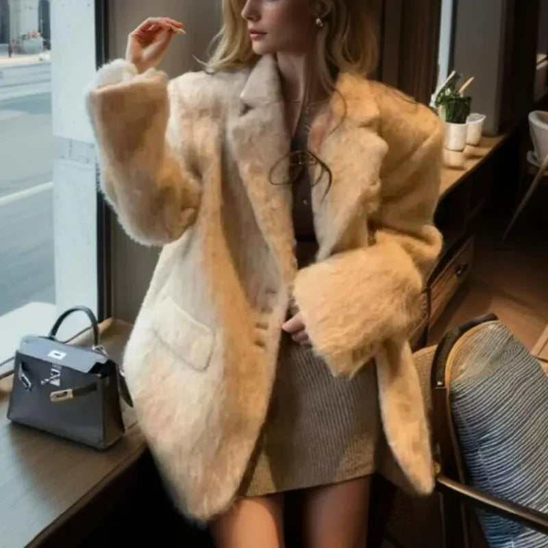 Streetwear Long Hairy Shaggy Blazer Coats