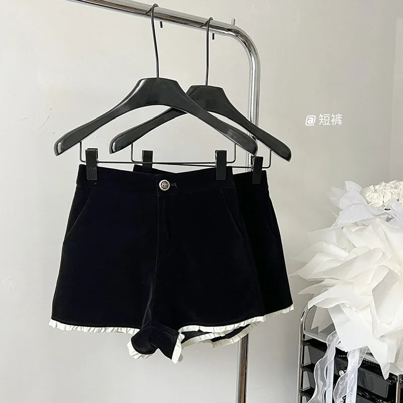 2 Piece Shorts Sets Peter Pan Collar Luxury Cardigans Fashion