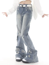 Women Blue Y2k Star Flare Jeans Vintage