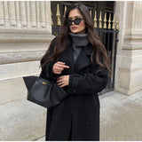 Street Ribbed Woolen Long Coat
