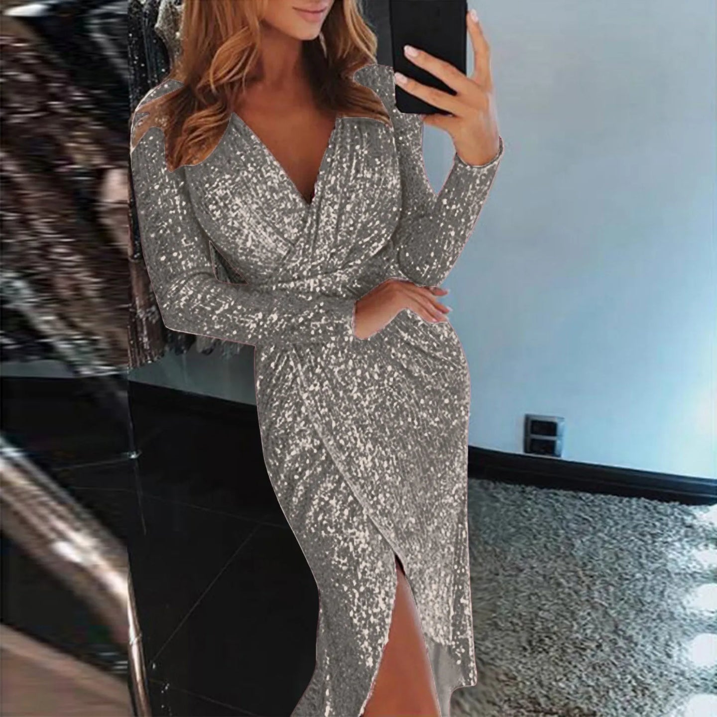 Elegant Women Evening Party Dress Shiny Sequin