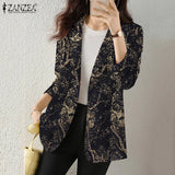 Women Autumn Blazer Retro Printed Coats