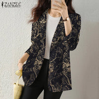 Women Autumn Blazer Retro Printed Coats
