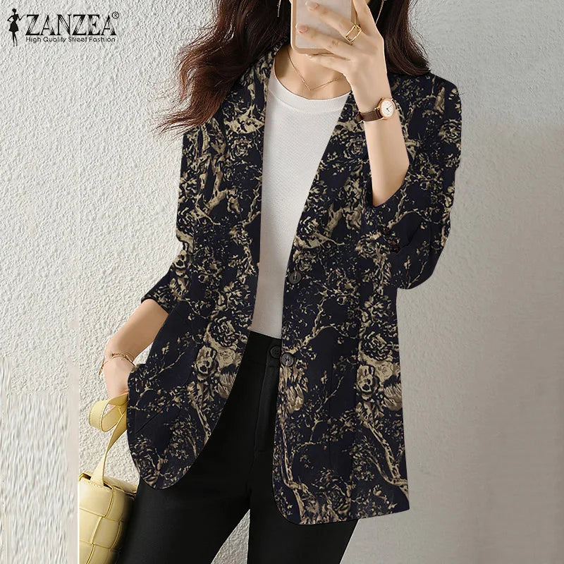Women Autumn Blazer Retro Printed Coats