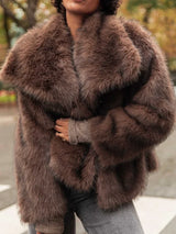 Long Sleeved Buttons Women's Faux Fur Coats