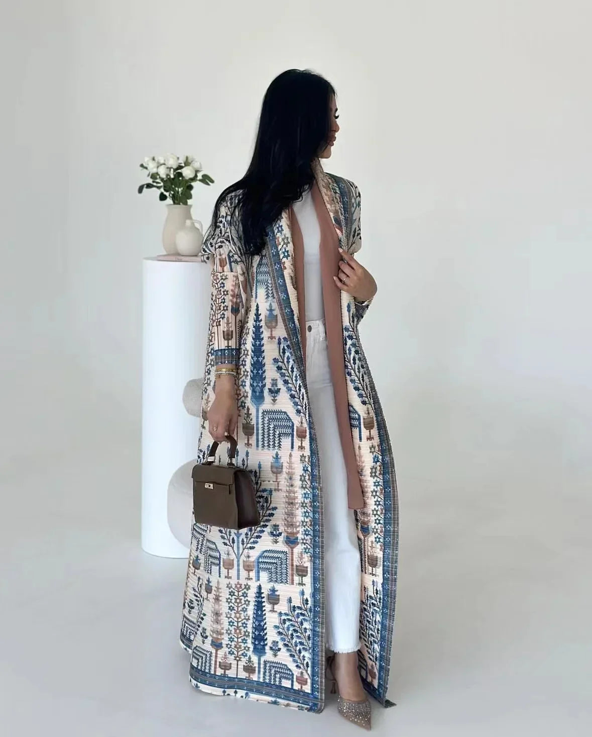 Miyake Pleated Print Foldable Collar Long Sleeve Coats