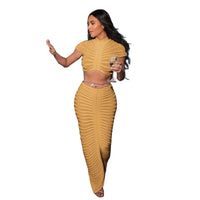 Solid Rib Knitted Two Piece Dress Sets