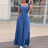Women Solid Imitation Denim Jumpsuits
