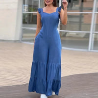 Women Solid Imitation Denim Jumpsuits