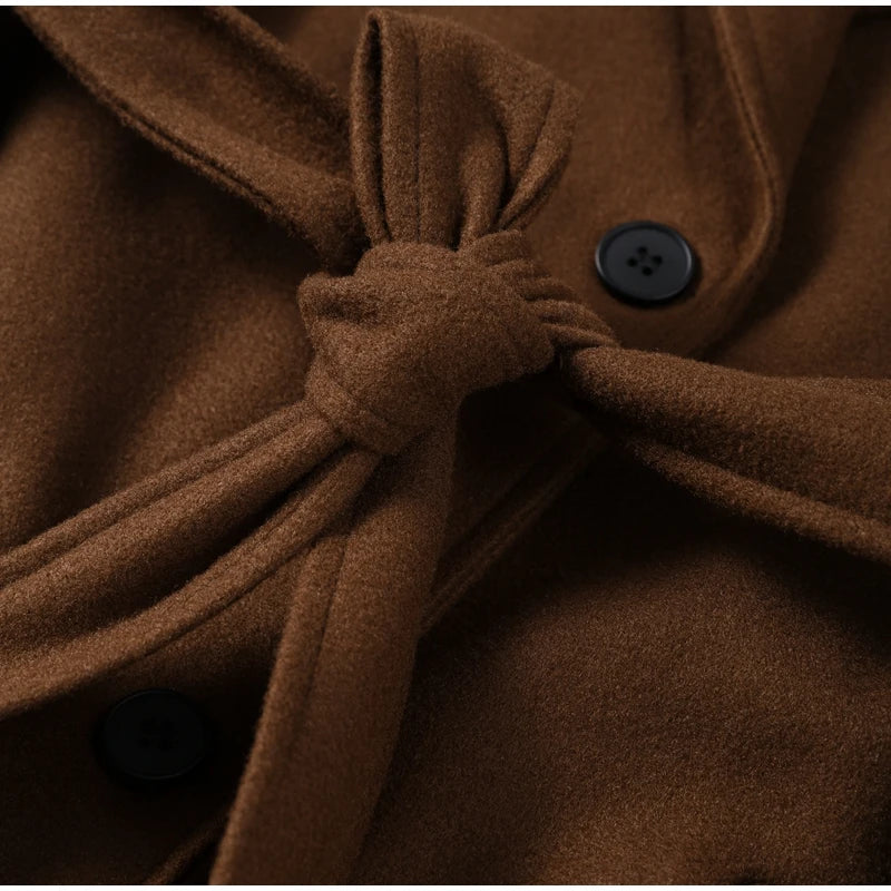 Street Ribbed Woolen Long Coat