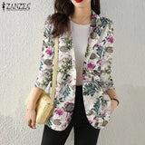 Women Autumn Blazer Retro Printed Coats