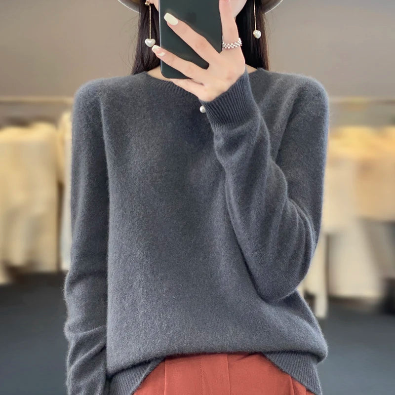 Women's Casual Knitted Pullover Coat – Soft O-Neck Winter Sweater