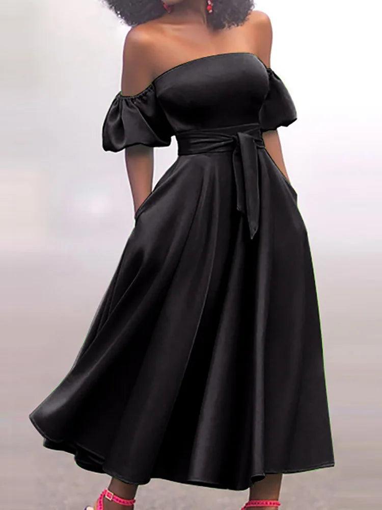 Slim Fit Belt Elegant Lady Midi Dresses