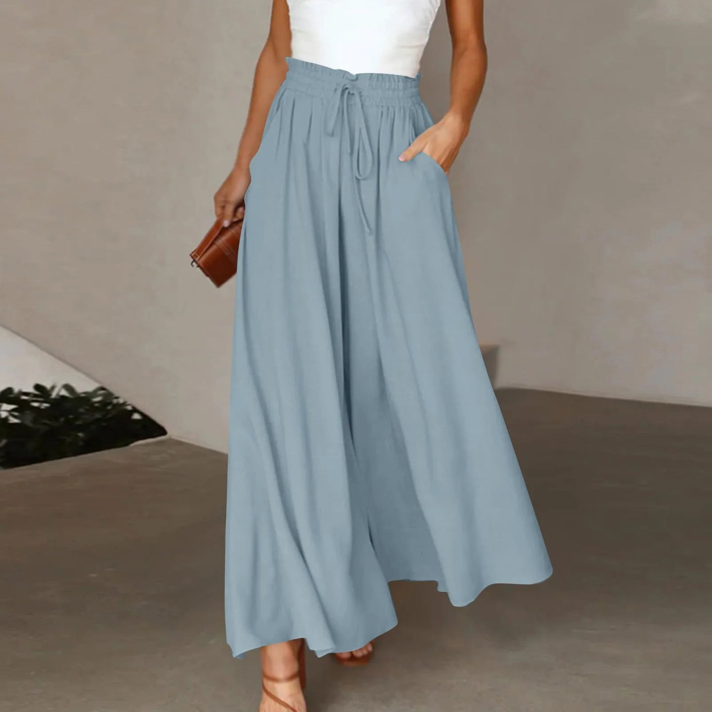 Elastic Wide Leg Pants Chiffon Trousers
