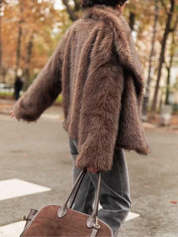 Long Sleeved Buttons Women's Faux Fur Coats