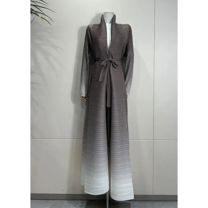Miyake Pleated Print Foldable Collar Long Sleeve Coats