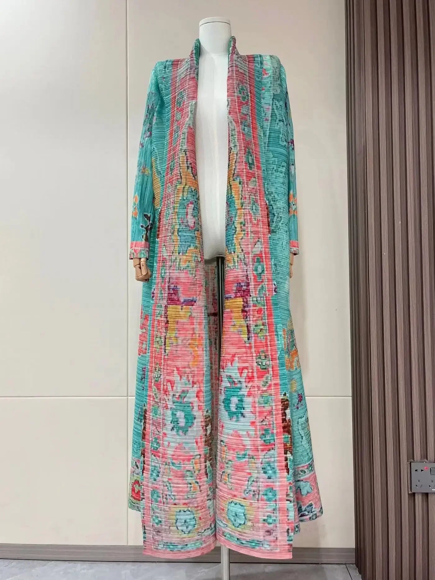 Miyake Pleated Print Foldable Collar Long Sleeve Coats