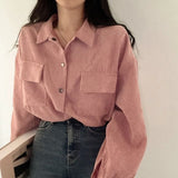 Rimocy Chic Pockets Long Sleeve Cropped Blouse