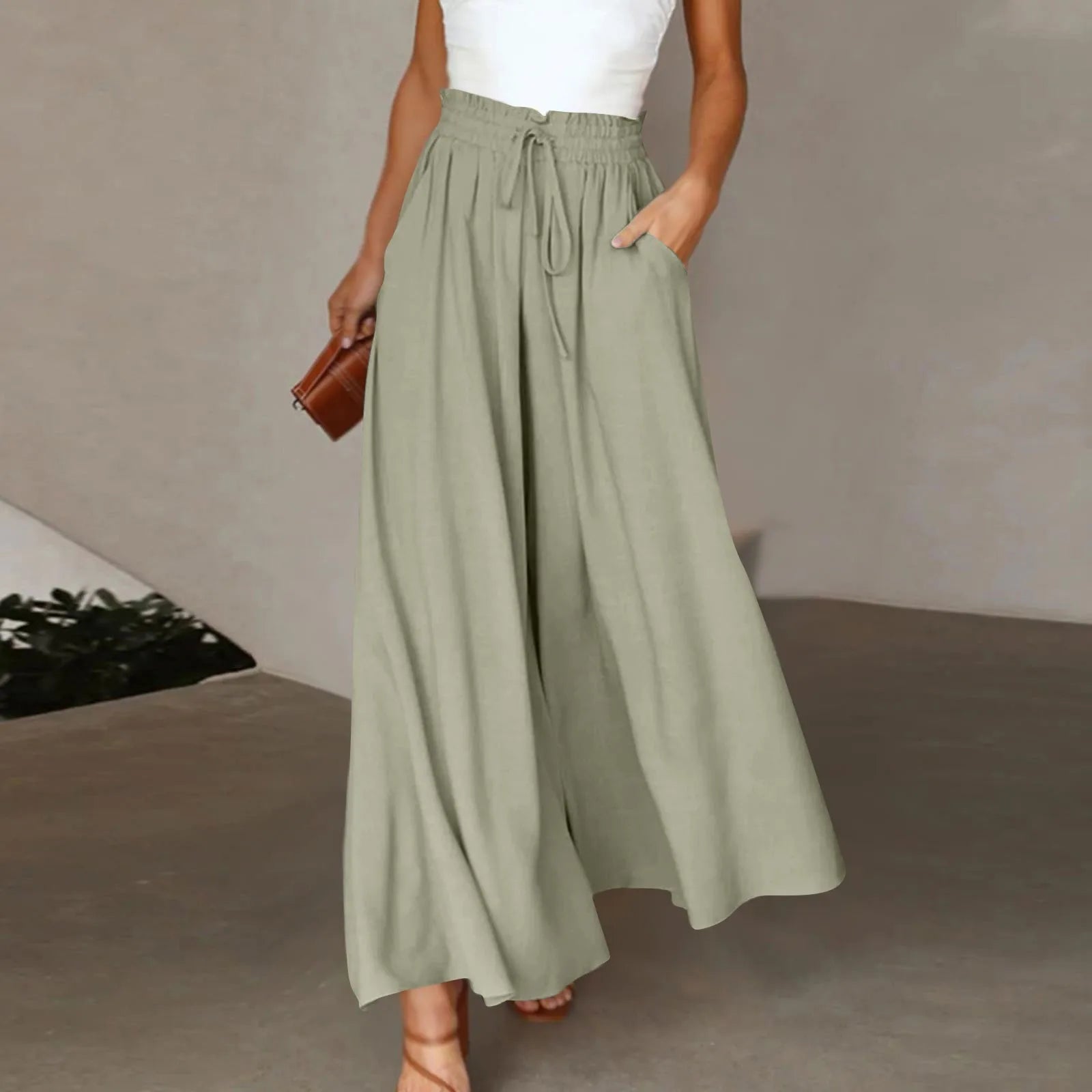Elastic Wide Leg Pants Chiffon Trousers
