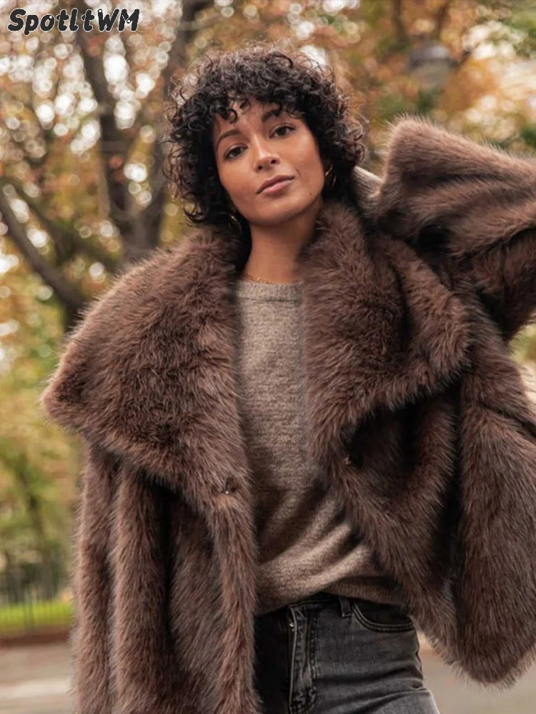 Long Sleeved Buttons Women's Faux Fur Coats