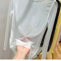 Fashion Mesh T-shirts Women Vintage Transparent Tops