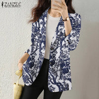Women Autumn Blazer Retro Printed Coats