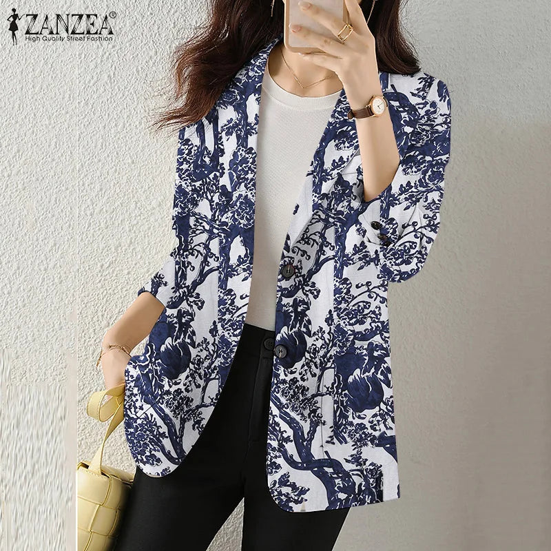 Women Autumn Blazer Retro Printed Coats