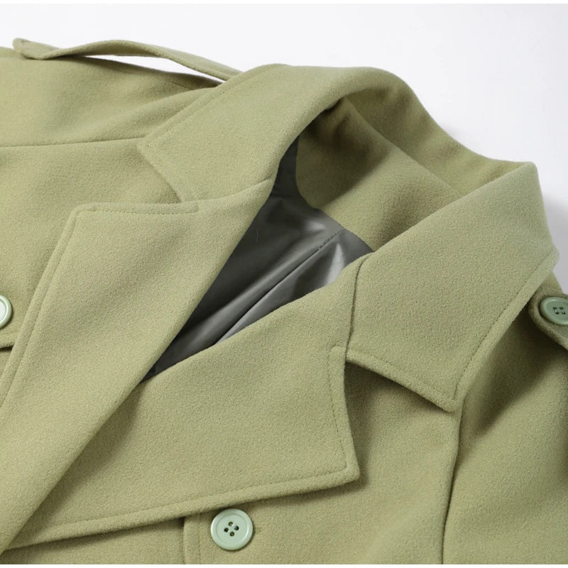 Street Ribbed Woolen Long Coat