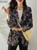 Women Autumn Blazer Retro Printed Coats