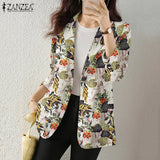 Women Autumn Blazer Retro Printed Coats